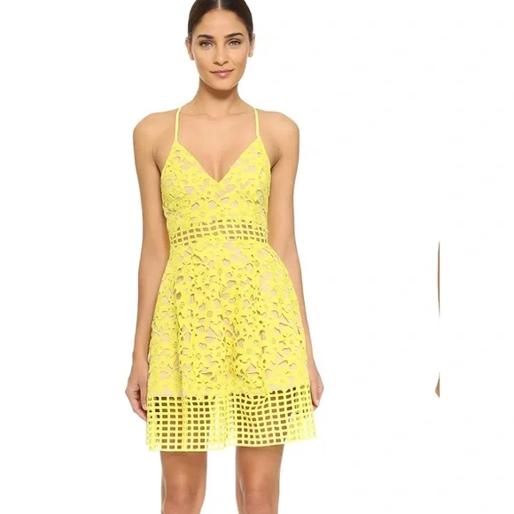 lovers and friends yellow lace dress Lovers + Friends Dress- Yellow Lace Cocktail Dress- Small